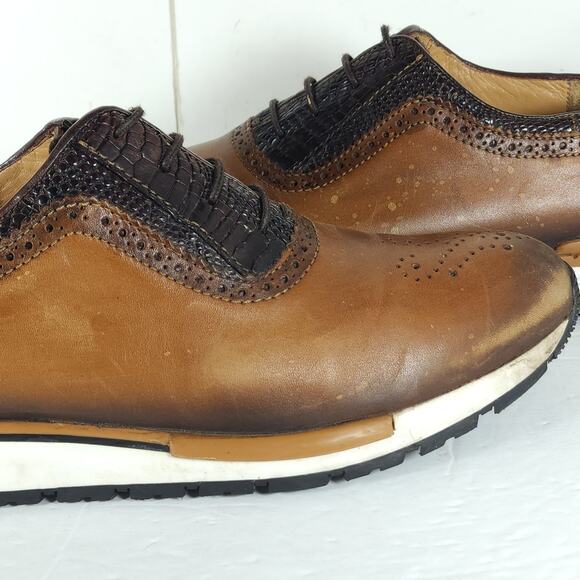 Franco Cuadra Men's 28,5 US10 Brown Distressed Leather Lace Up Trainer Sneakers - Picture 16 of 16